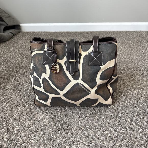 DOONEY & BOURKE VTG Giraffe Print Canvas Leather Tote Shoulder Bag Fall Fashion - Picture 1 of 16